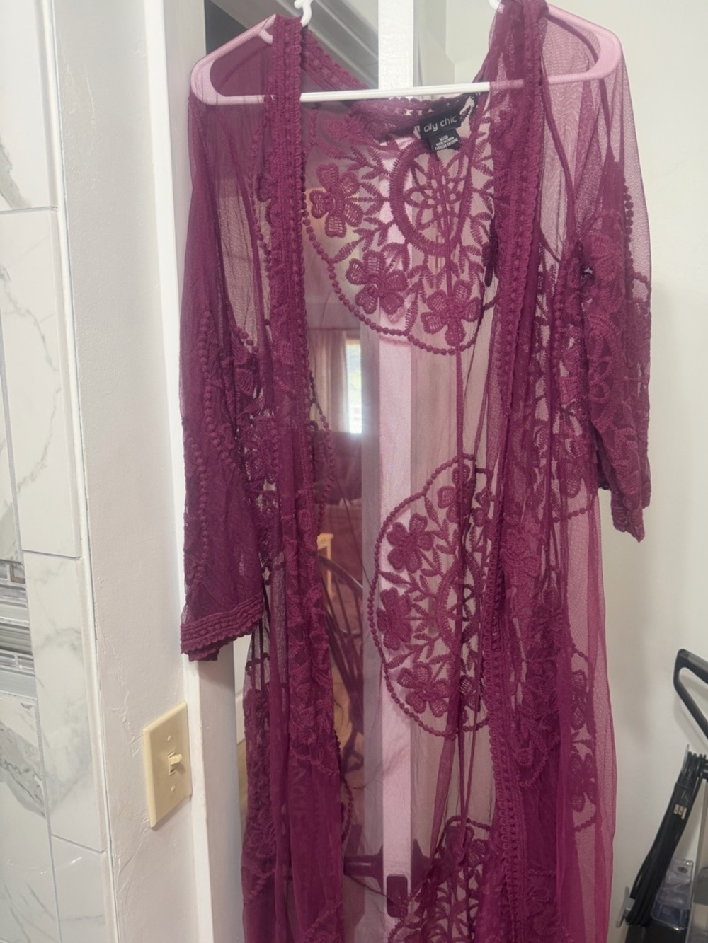 City Chic Plum Lace Mesh Duster Robe